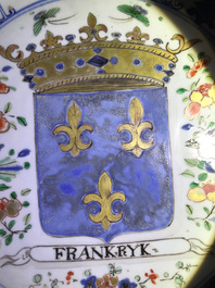 A Chinese famille verte 'Provinces' dish with the arms of France, Kangxi/Yongzheng